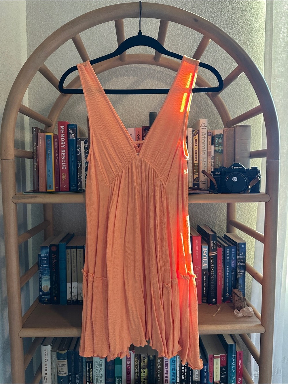 Women's Sleeveless Orange V-Neck Tunic Dress